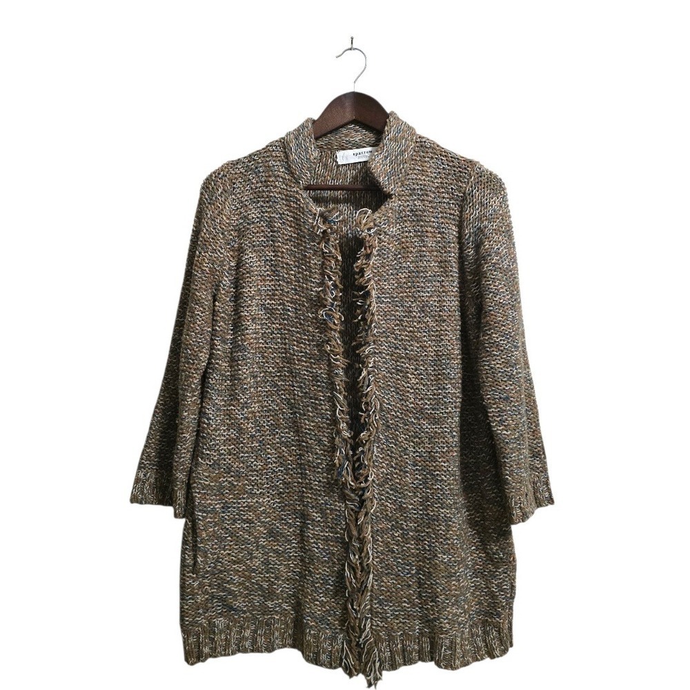 Sparrow Anthropologie Marled Peat Open Front Knit Wool Blend Cardigan Sz M
